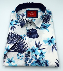 Koszula męska krótki rękaw w palmy regular fit
