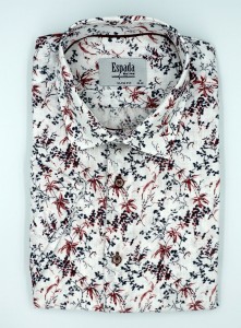 Koszula męska krótki rękaw a'la len w kwiaty slim fit