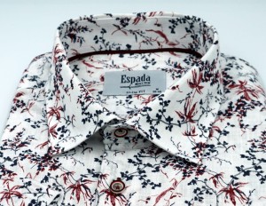 Koszula męska krótki rękaw a'la len w kwiaty slim fit