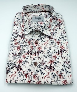 Koszula męska krótki rękaw a'la len w kwiaty slim fit