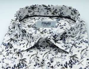 Koszula męska krótki rękaw a'la len w kwiaty slim fit