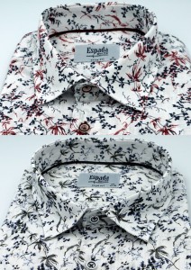 Koszula męska krótki rękaw a'la len w kwiaty slim fit