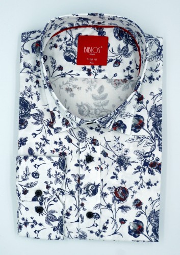 Koszula męska długi rękaw slim fit w róże