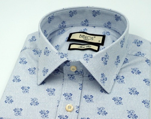 Koszula męska długi rękaw slim fit w kwiatki i kropki