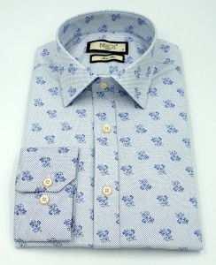 Koszula męska długi rękaw slim fit w kwiatki i kropki