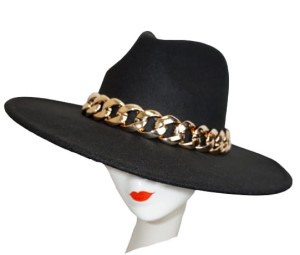 Kapelusz damski klasyczny ozdobny łańcuch 