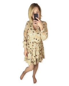 Sukienka wzór kwiaty długi rękaw