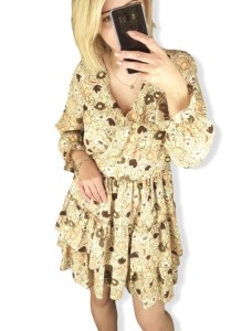 Sukienka wzór kwiaty długi rękaw