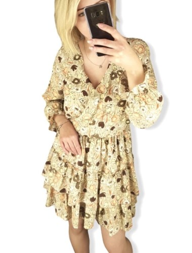 Sukienka wzór kwiaty długi rękaw