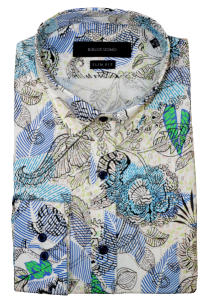 Koszula męska długi rękaw SLIM FIT liście kwiaty