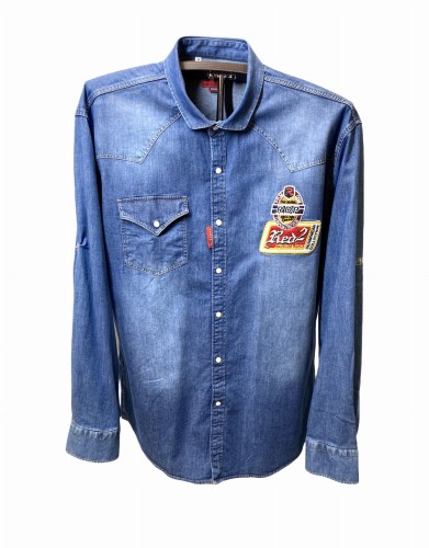 Koszula męska długi rękaw jeansowa z naszywkami