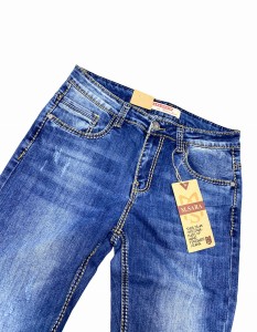 Spodnie męskie jeans przeszycia grubą nicią