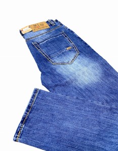 Spodnie męskie jeans przeszycia grubą nicią