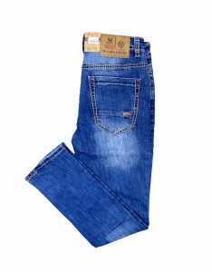 Spodnie męskie jeans przeszycia grubą nicią