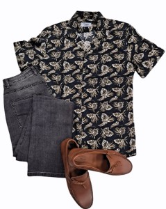 Koszula męska luźna liście SLIM FIT