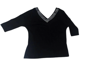 Bluzka damska elegancka aplikacja z cyrkoni na dekolcie