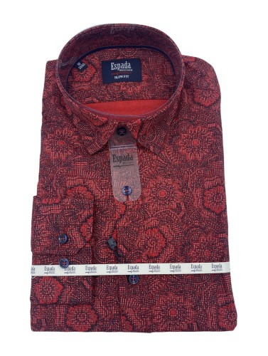 Koszula męska długi rękaw SLIM FIT rysowan kwiatki