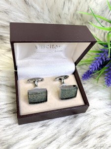 Spinki do mankietów prostokątne brokatowe wypełnienie 