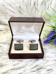 Spinki do mankietów prostokątne brokatowe wypełnienie 