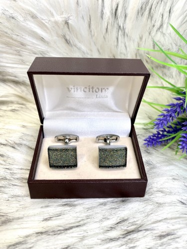 Spinki do mankietów prostokątne brokatowe wypełnienie 