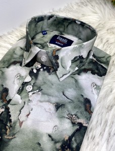 Koszula męska długi rękaw malowany wzór SLIM FIT