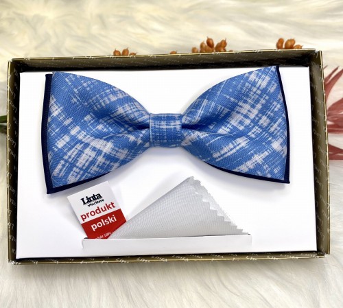 Mucha męska klasyczna z poszetką wzór nierówna kratka 