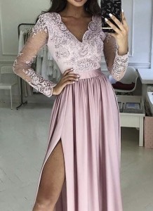 Sukienka maxi LUNA koronkowy rękaw