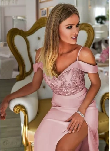 Sukienka AMANDA maxi opadające ramiona delikatna koronka 