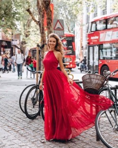 Sukienka  ALISSA długa wiązana na szyję 