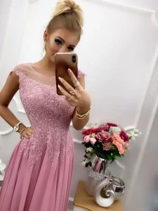 Sukienka AIDA długa szyfonowa z cyrkoniami