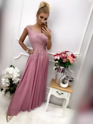 Sukienka AIDA długa szyfonowa z cyrkoniami