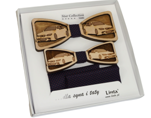 Muchy drewniane TATA SYN z poszetką wzór samochód