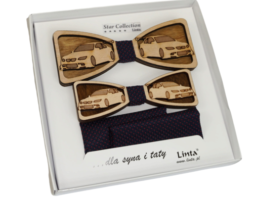 Muchy drewniane TATA SYN z poszetką wzór samochód