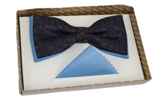 Mucha męska dwukolorowa z kwiatami z poszetką