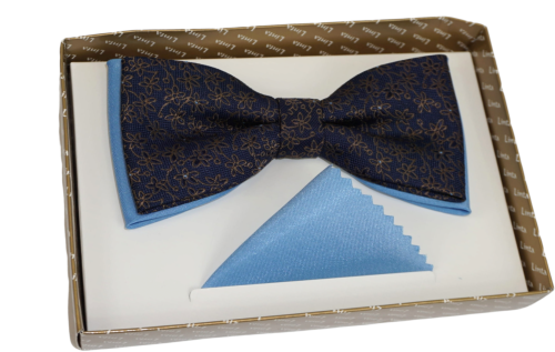 Mucha męska dwukolorowa z kwiatami z poszetką