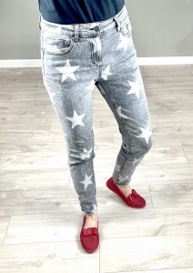 Spodnie damskie jeans szare w gwiazdki