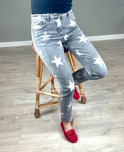Spodnie damskie jeans szare w gwiazdki