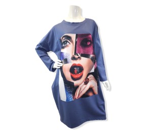 Sukienka asymetryczna oversize wzór twarz