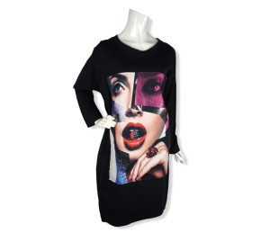 Sukienka asymetryczna oversize wzór twarz