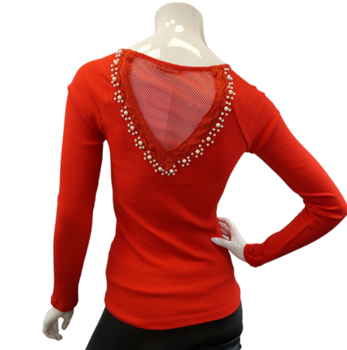 Bluzka damska prążkowana perełki