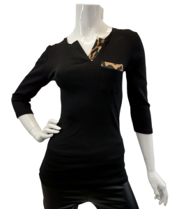 Bluzka damska prążkowana wstawki panterka