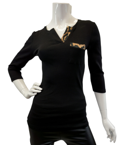 Bluzka damska prążkowana wstawki panterka