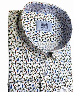 Koszula męska długi rękaw SLIM FIT wzór kolorowe papugi 