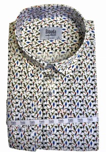Koszula męska długi rękaw SLIM FIT wzór kolorowe papugi 