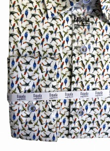 Koszula męska długi rękaw SLIM FIT wzór kolorowe papugi 