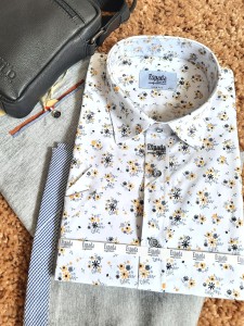 Koszula męska SLIM FIT krótki rękaw letnie kwiaty