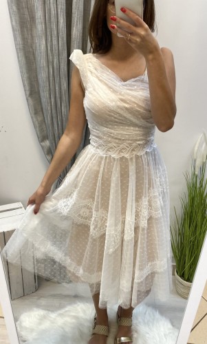 Sukienka koronkowa jedno ramie koronkowy pas