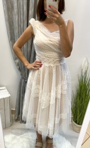 Sukienka koronkowa jedno ramie koronkowy pas