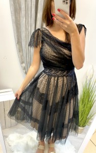 Sukienka koronkowa jedno ramie koronkowy pas