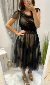 Sukienka koronkowa jedno ramie koronkowy pas